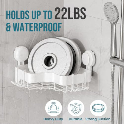 TAILI Corner Shower Caddy Suction Cup Set - White 2-Pack, Rust-Resistant Bathroom Organizer