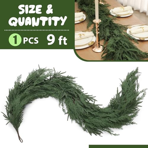 Jutom 9 ft Artificial Christmas Garland with Norfolk and Cypress Mix - Indoor Outdoor Decor