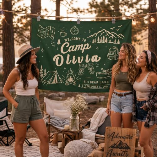 Personalized Camping Tapestry for Bachelorette Party Design 01 - Custom Camp Banner & Welcome Sign