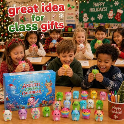 Blue Axolotl Squishy Advent Calendar 2026 - 24 Soft Slow-Rising Toys Christmas Countdown
