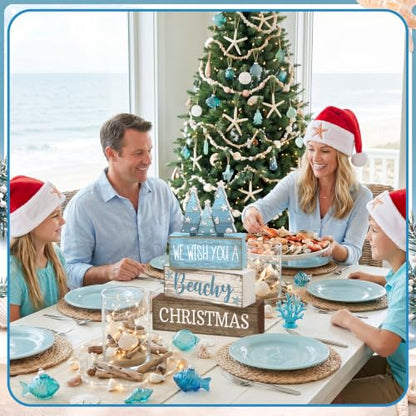 Coastal Christmas Table Decor - Blue Beachy Christmas Tree - 4 Pcs
