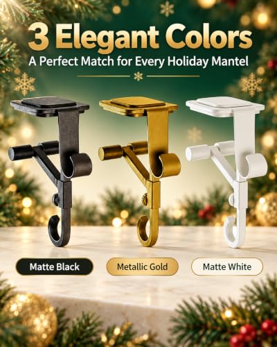 White Fireplace Stocking and Garland Hanger Adjustable Heavy Duty