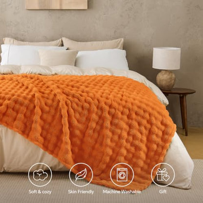BEDELITE Orange Bubble Fall Throw Blanket - 50x60 Inches, Cozy Couch Decor