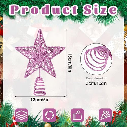 Pink Christmas Tree Topper Star Mini Metal Glitter Decoration - KEYIDO