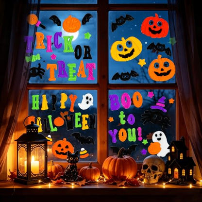 Halloween Gel Window Clings Decor Set - Spooky Ghost Pumpkins and Bats