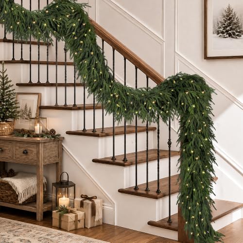 6FT Christmas Garland with Separate String Lights Faux Norfolk Pine