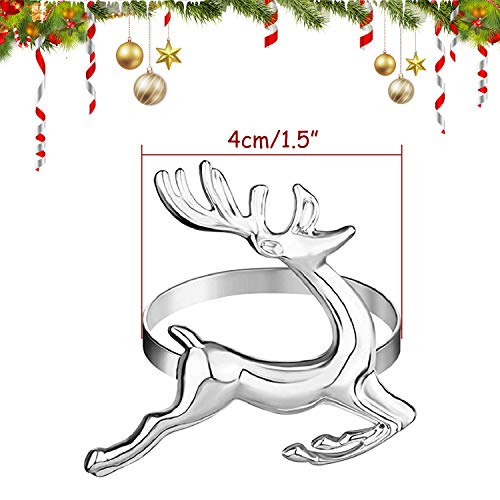 Silver Christmas Napkin Ring Set with Trees Elk Snowflake - 12 Pieces
