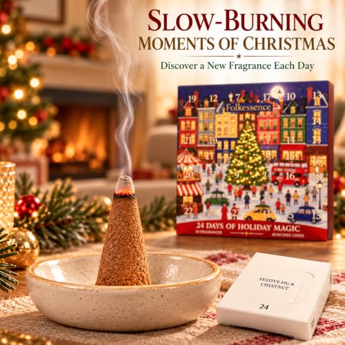 Incense Cones Advent Calendar 2026 – 24 Festive Christmas Scents, Natural Slow Burn