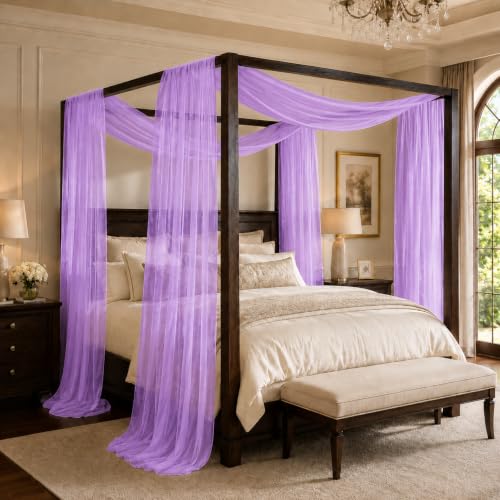 Purple Bed Canopy Curtains, Sheer Mesh Drapes for Bedroom Decor - 63"W x 236"L, Pack of 2