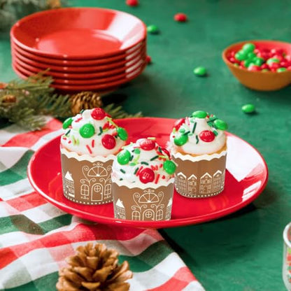 Gingerbread House Christmas Cupcake Liners, 100 Pcs Disposable Paper Baking Cups