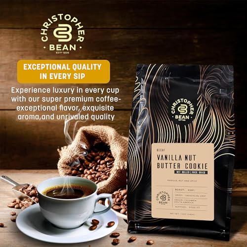 Christopher Bean Coffee - Vanilla Nut Butter Cookie Flavored Coffee, Relaxing After Dinner 100% Arabica, No Sugar, No Fats, Decaf Ground Vanilla Nut Coffee Beans, Non-GMO, (12-Ounce)