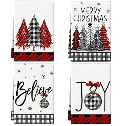 Christmas Kitchen Towels Set of 4 16x24 Inch Holiday Dish Cloths Absorbent Cotton