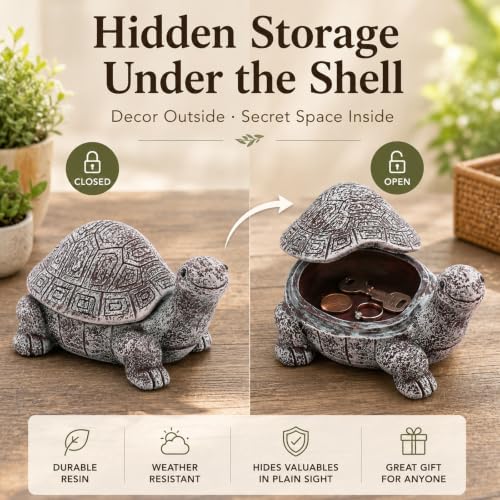 Large Brown Weatherproof Turtle Hide a Key - Outdoor Discreet Garden Security