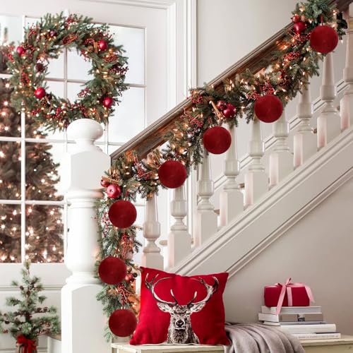 Velvet Christmas Balls Ornaments - Dark Red, 6 Inches, 9 Pack - Holiday Decor