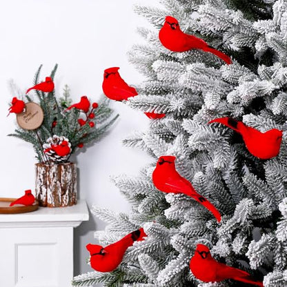 Clip 6pcs Red Cardinal Birds for Crafts Christmas Tree Wreath Decorations