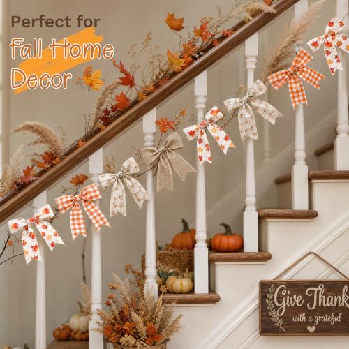 Autumn Bow Garland - 7.5Ft Fall Decor Bunting for Fireplace Mantel Wall
