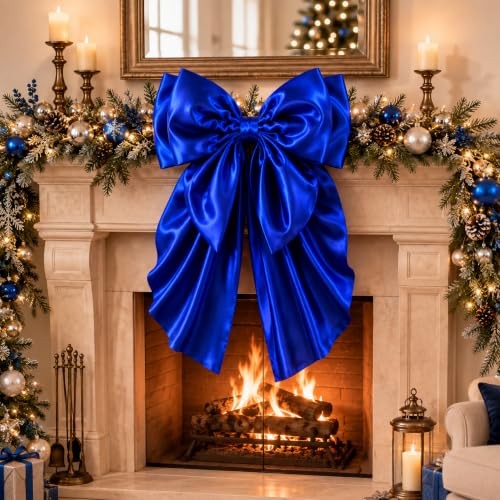 Royal Blue Large Christmas Bow Tree Topper 20 x 32 Inches Satin Decoration