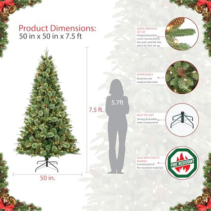 7.5ft Artificial Christmas Tree with 700 Lights - Realistic Pine, Flame-Retardant, Easy Assembly