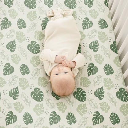 Konssy Muslin Crib Sheets for Boys, Soft Cotton Neutral Baby Sheets for Standard Crib Mattress 2 Pack, 52"x28" (Coffee Check,Moon)