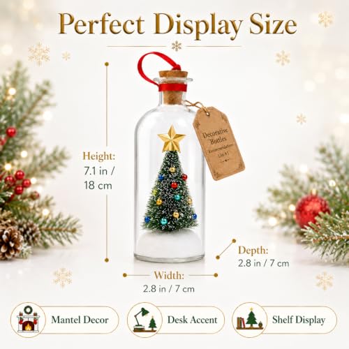 Green Recordable Christmas Tree in a Bottle Ornament - 2 Pack with Snowy Mini Trees