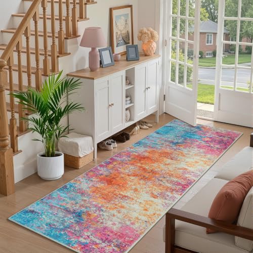 Rainbow Washable Runner Rug 2x6 Feet for Hallway Kitchen - Colorful Non-Slip Mat