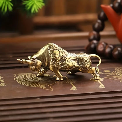 Bronze Rich Floral Design Zodiac Ox Statue - Creative Brass Cow Figurine, 2pcs Decorative Set