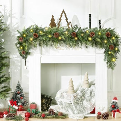 6FT Christmas Garland with Lights - Realistic Cedar & Pinecones, Prelit Indoor Outdoor Decor - Variation 1 / 6FT-1Pc