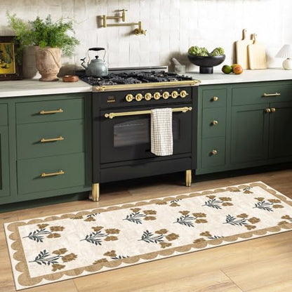 Non Slip Floral Kitchen Runner Rug 2x6 Beige Hallway Rug