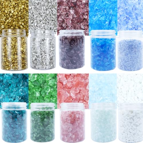 Crushed Glass Glitter Set of 10 - Multicolor, 3-6mm, 450g for Resin Art Crafts