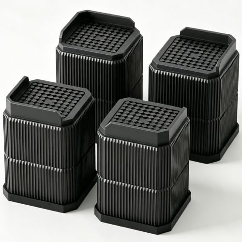 3.7 Inch Bed Risers - Black Adjustable Furniture Risers for Heavy Loads
