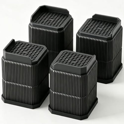 3.7 Inch Bed Risers - Black Adjustable Furniture Risers for Heavy Loads