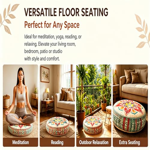 Large Supportive Floor Meditation Cushion - Yoga Sitting Pillow L - Ergonomic, Portable, Indoor Outdoor