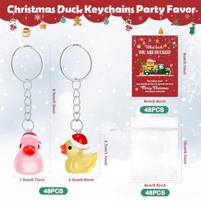 48 Pcs Fluorescent Resin Duck Keychains Holiday Gift Set