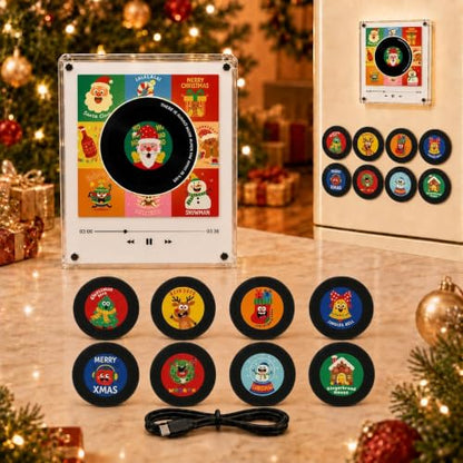 Multicolor Christmas Fridge Magnet Music Player Set - Mini Vinyl Record