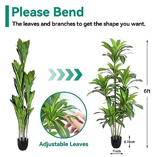 6Ft Artificial Dracaena Fragrans Tree - Faux Indoor Outdoor Plant with 8 Heads