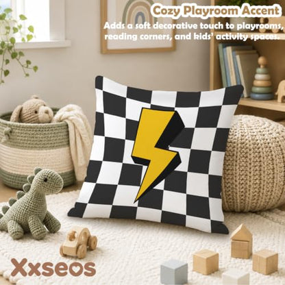Race Car Room Decor Pillow Cover 18x18 - White & Black Racing Theme