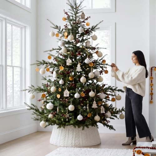Christmas Tree Collar Knit Skirt 23-28in Cable Pattern White - Adjustable