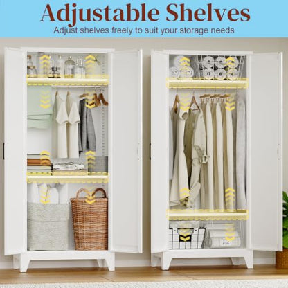 75-Inch Tall Metal Wardrobe Armoire with Hanging Rod & Adjustable Shelves