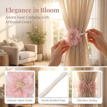 Green Lily Flower Curtain Tiebacks - Flexible Rope Holdbacks for Windows
