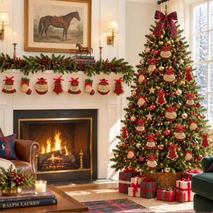 16 Pcs Rustic Burlap and Red Buffalo Plaid Christmas Ornaments Set