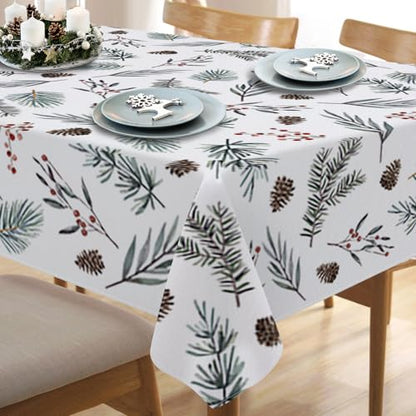 Winter Pine Tree Leaves Square Tablecloth 70x70 Inch - Pine Cone & Leaves Pattern, 70" x 70"