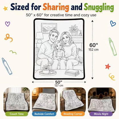 Personalized Christmas Coloring Blanket with Markers - Custom Photo Design, Kids & Adults