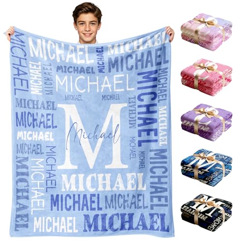 Light Blue Personalized Blanket with Name - Custom Flannel Kids & Adults Gift