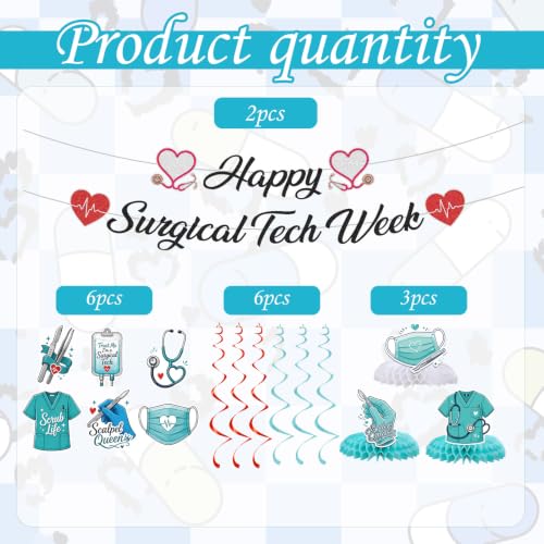 Surgical Tech Appreciation Decorations Set with Banner, Swirls & Honeycomb Centerpieces