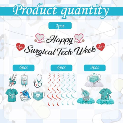 Surgical Tech Appreciation Decorations Set with Banner, Swirls & Honeycomb Centerpieces