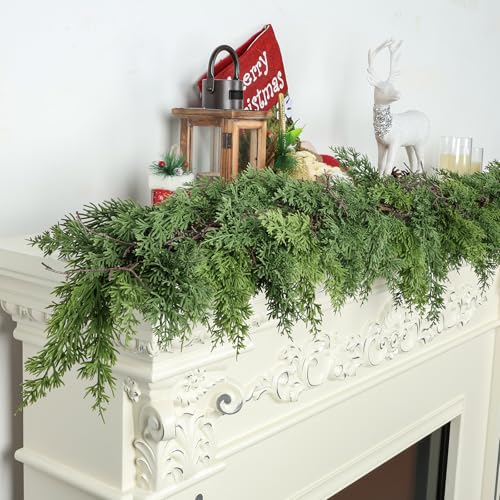 Artgar 6 Ft Christmas Cedar Garland - Realistic Greenery Cypress Decorations - Green
