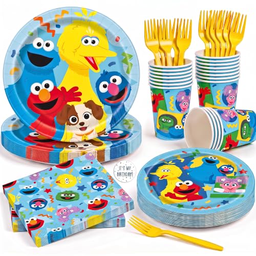 Sesame Street Party Decorations Tableware Set - Elmo Birthday Supplies