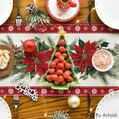Christmas Table Runner 13x48 Inches Poinsettia Holiday Home Decor - Red