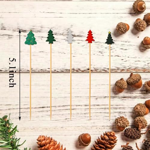 Christmas Tree Cocktail Picks Set 320 Pcs - 5 Styles Bamboo Food Skewers