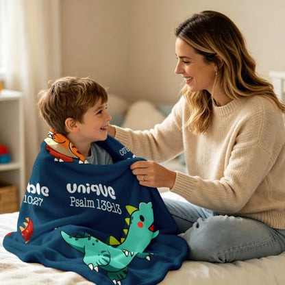 Baptism Dinosaur Blanket for Boys - Soft 40x50in Religious Gift with Bible Verses - Variation of Baptism-Dinosaur / 50x40in